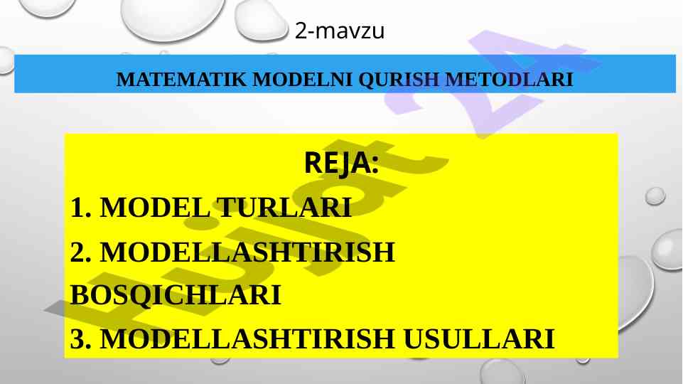 Matematik modelni qurish metodlari tahlili