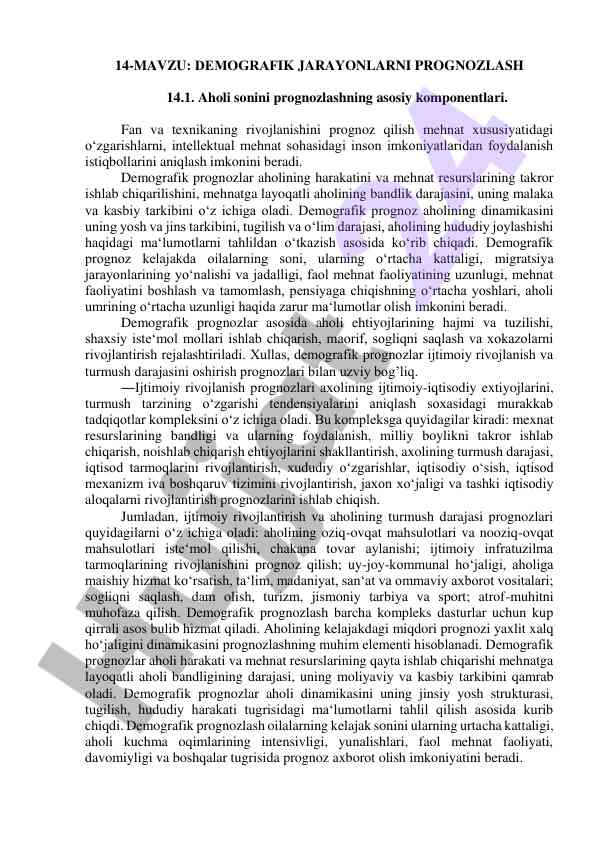 Demografik jarayonlarni prognozlash asoslari