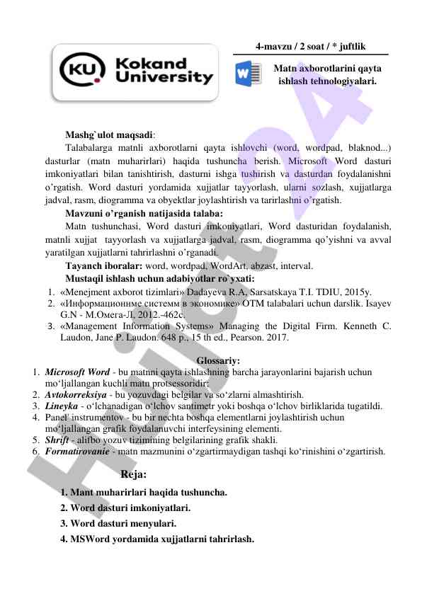 Matn axborotlarini qayta ishlash texnologiyalari
