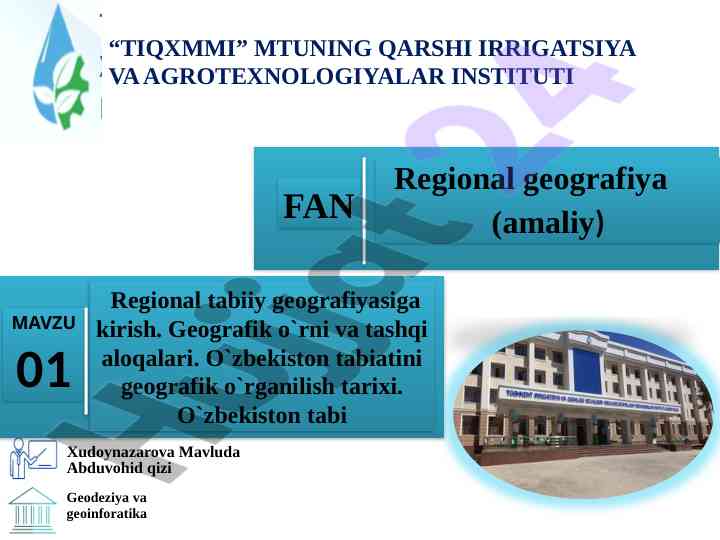 Geodeziya va geoinformatika dars ishlanmasi