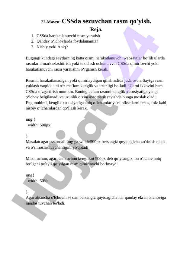 Cssda sezuvchan rasm qo'yish usullari