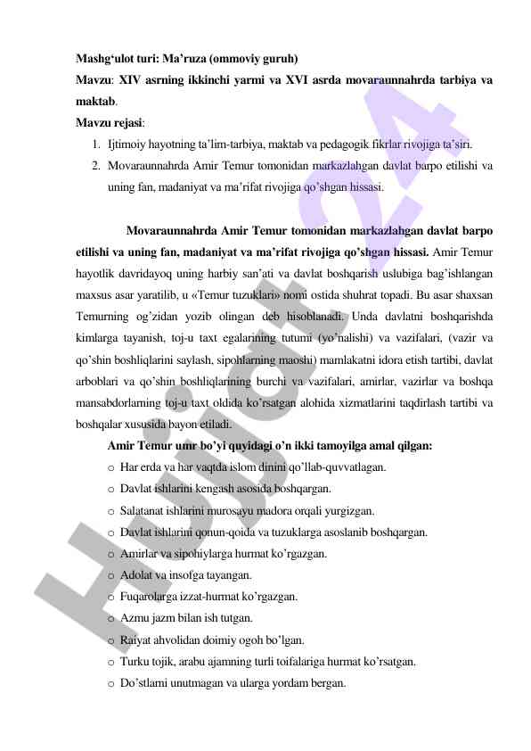 Xiv asr va xvi asrda tarbiya va maktab