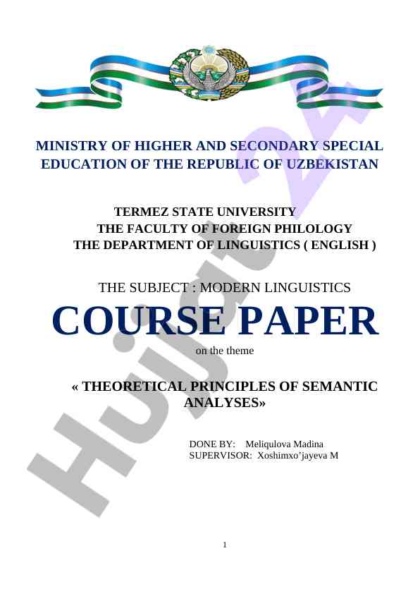 Theoretical principles of semantic analyses course paper