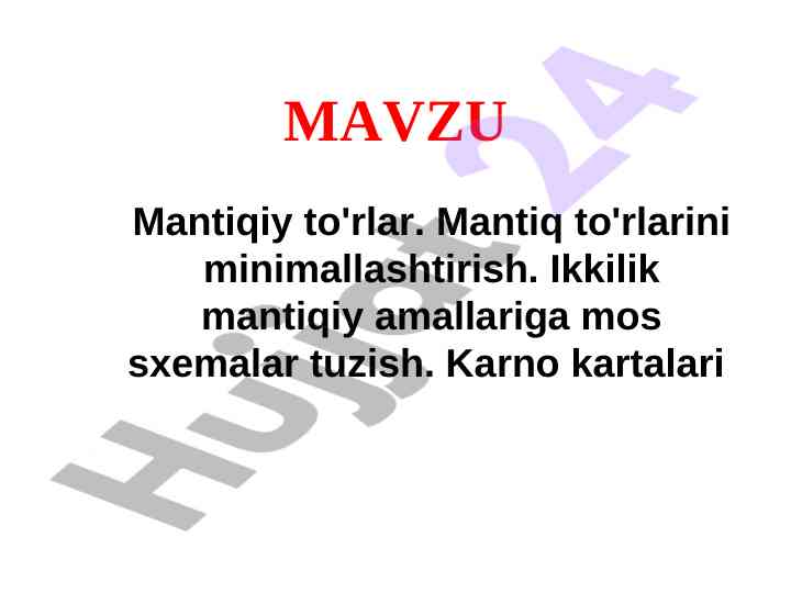 Mantiqiy to'rlar va karno kartalari tahlili