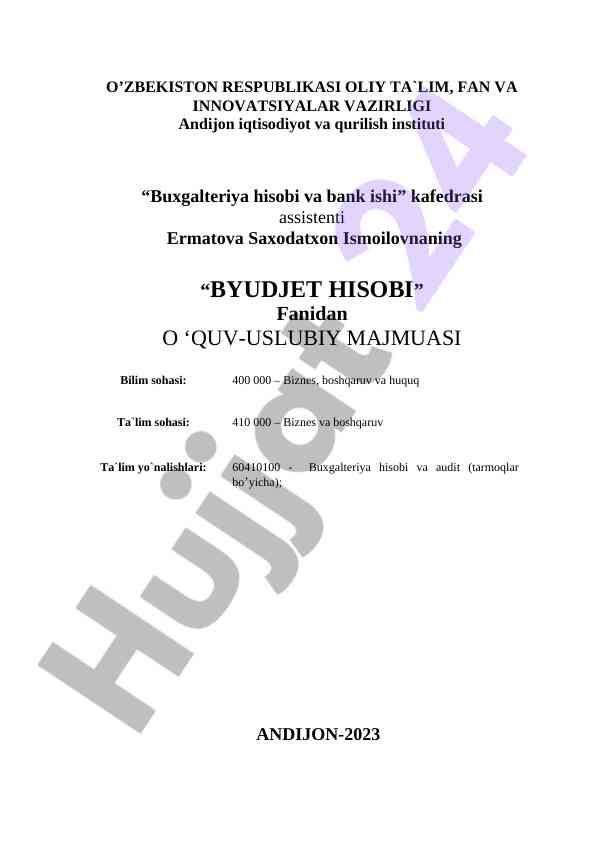 Byudjet hisobi o‘quv uslubiy majmuasi 2023