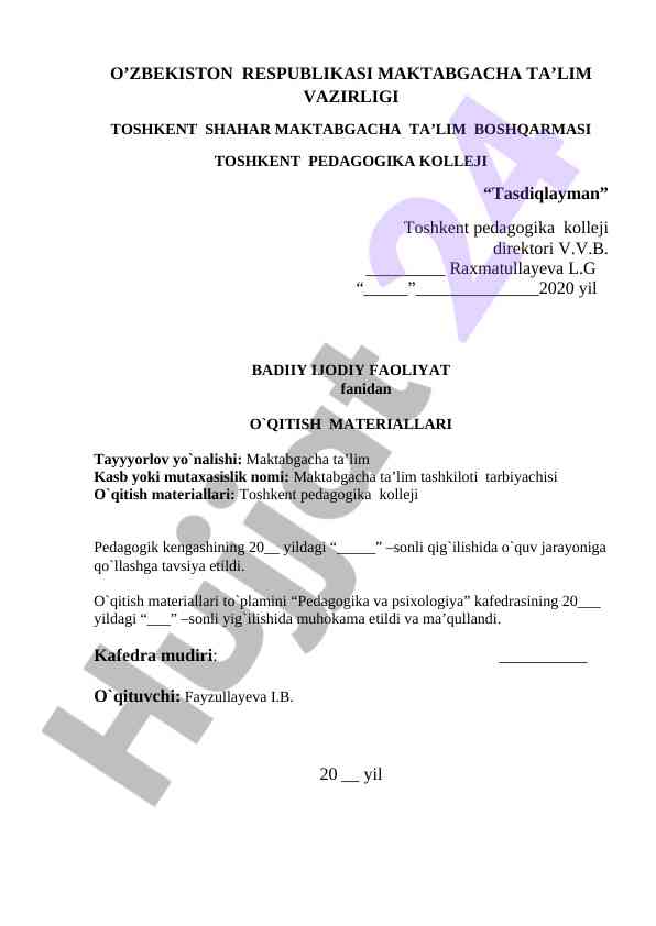 BADIY IJODIY FAOLIYAT O‘QITISH MATERIALLARI