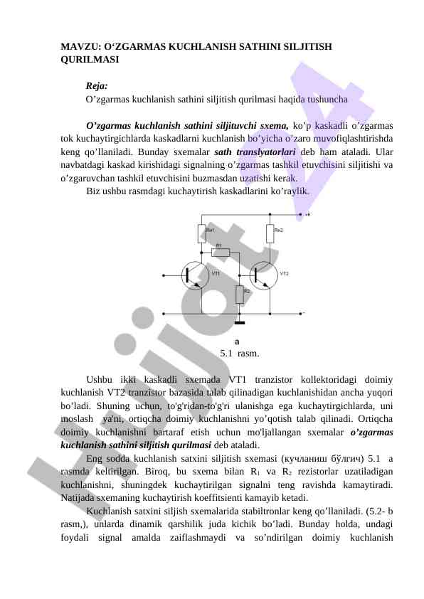 O‘zgarmas kuchlanish sathini siljitish qurilmasi