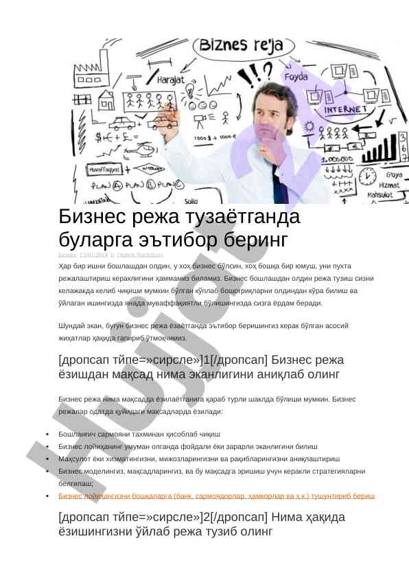 Asosiy biznes reja tuzish qoidalari