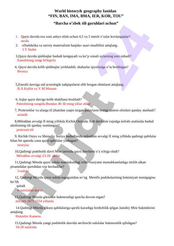 World history and geography topics for uzbek students