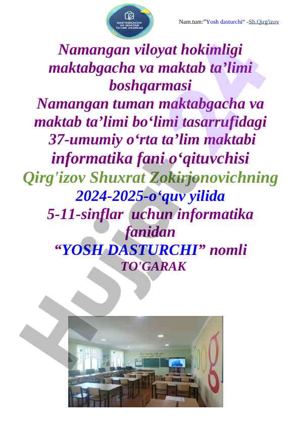 Yosh dasturchi to'garak ma'lumotlari