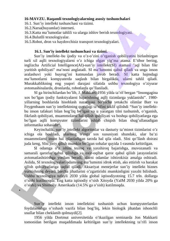 Raqamli texnologiyalar va sun’iy intellekt tushunchalari