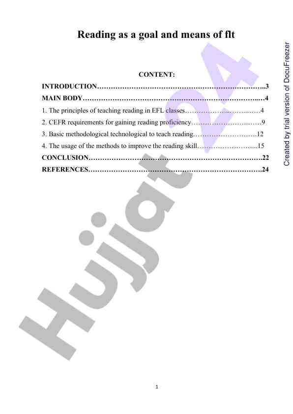 Teaching reading in efl classes methodology overview