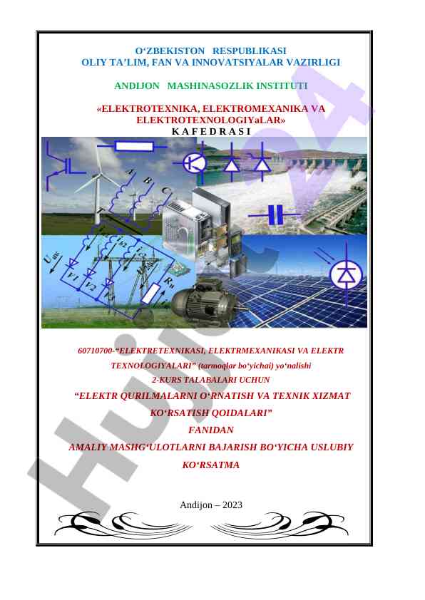 Elektr qurilmalarni o‘rnatish va texnik xizmat qoidas