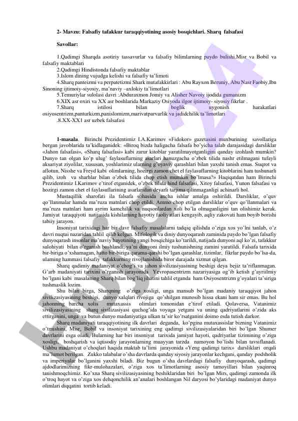 Falsafiy tafakkur taraqqiyoti va sharq falsafasi