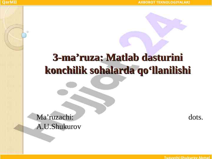 Matlab dasturida konchilik sohalarida qo‘llanilishi