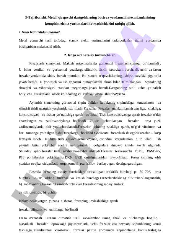 Metall qirquvchi dastgohlarning elektr yuritmalari