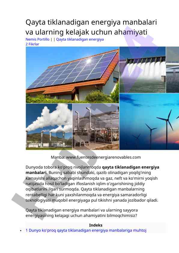 Qayta tiklanadigan energiyalarning ahamiyati