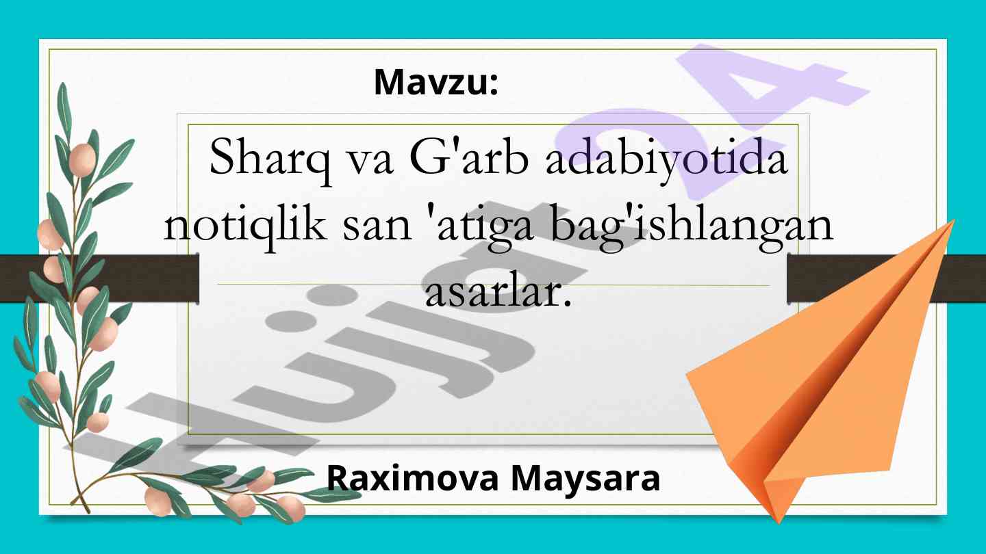 Sharq va g'arb adabiyotida notiqlik san'ati