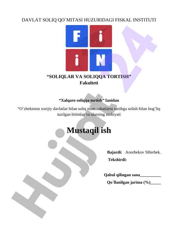 O‘zbekiston xorijiy davlatlar bilan soliq munosabatlari