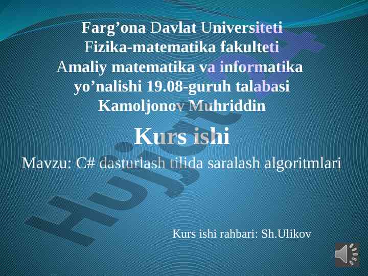 C# dasturlash tilida saralash algoritmlari