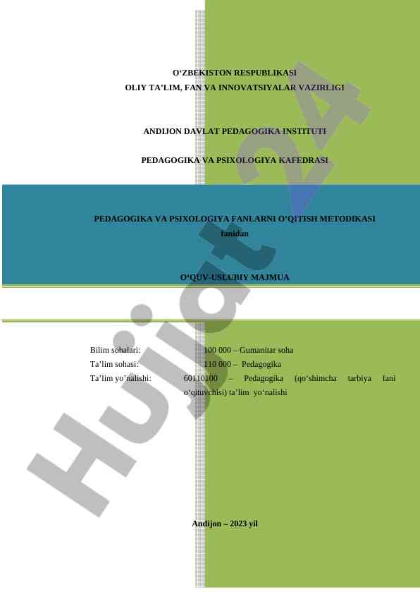 Pedagogika va psixologiya fanlarini o‘qitish metodikasi