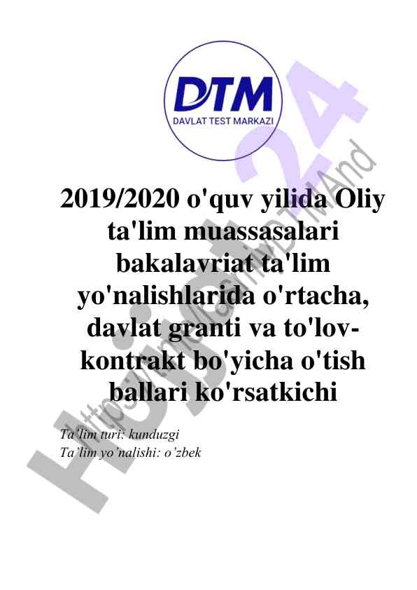 2019/2020 o'quv yili oliy ta'lim muassasalari statistikasi