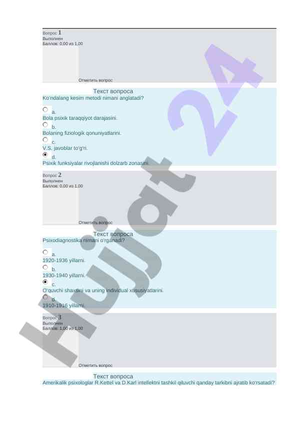 Psixologiya testlari va psixodiagnostika metodlari