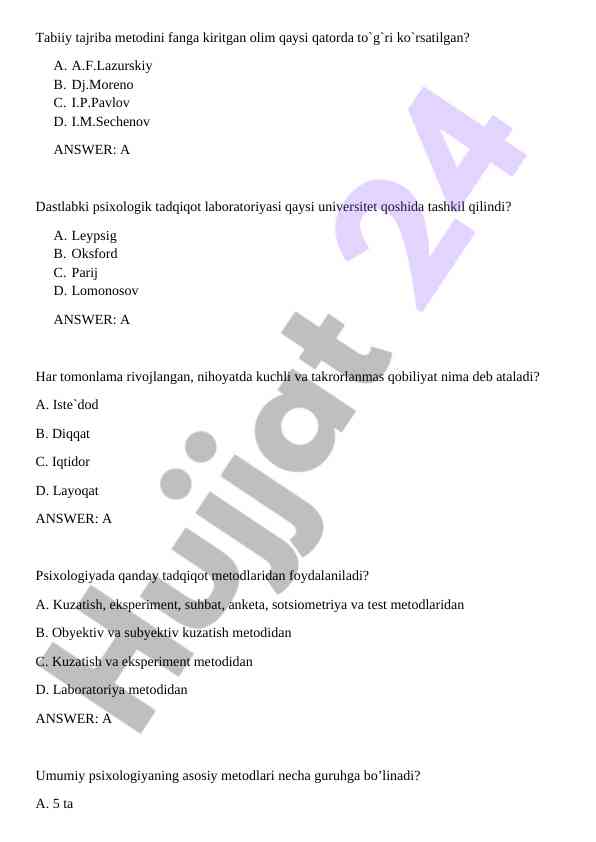 Psixologiyada foydalaniladigan tadqiqot metodlari