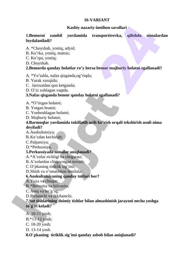 16-variant kasbiy nazariy-imtihon savollari
