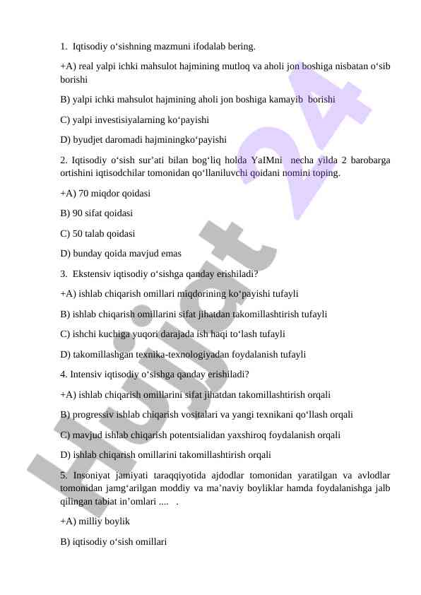 Iqtisodiy o‘sish suratlari haqida savollar