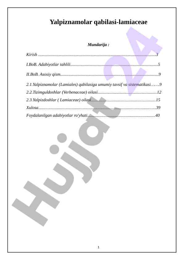 Yalpiznamolar qabilasi lamiaceae tahlili
