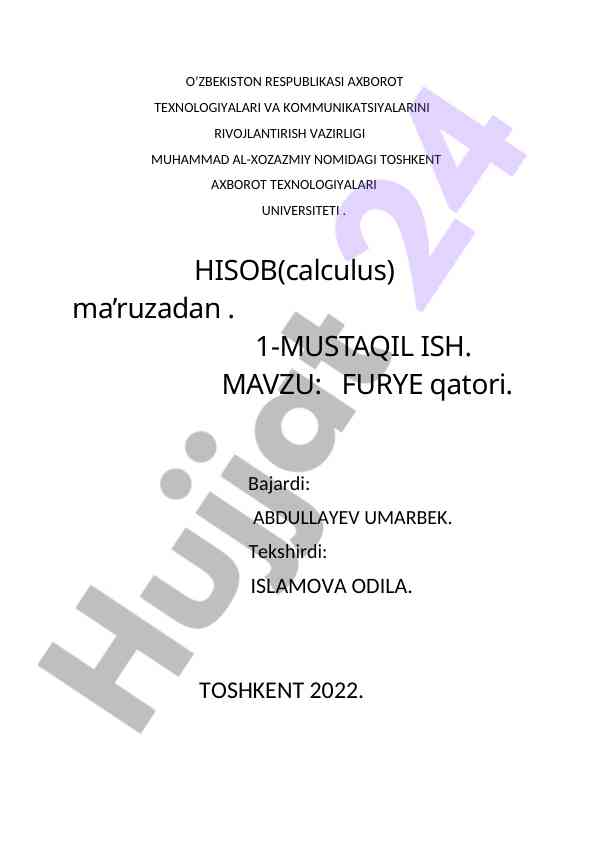 Furye qatori bo‘yicha mustaqil ish