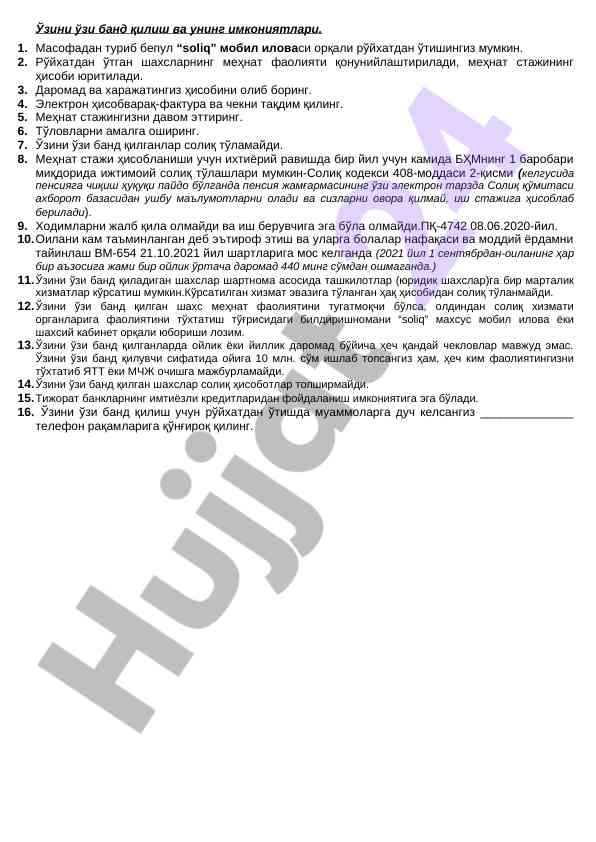 O‘zini o‘zi band qilish va imkoniyatlari 2023