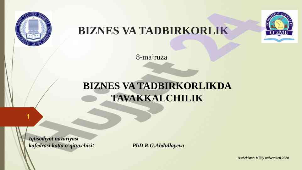Biznes va tadbirkorlikda tavakkalchilik asoslari
