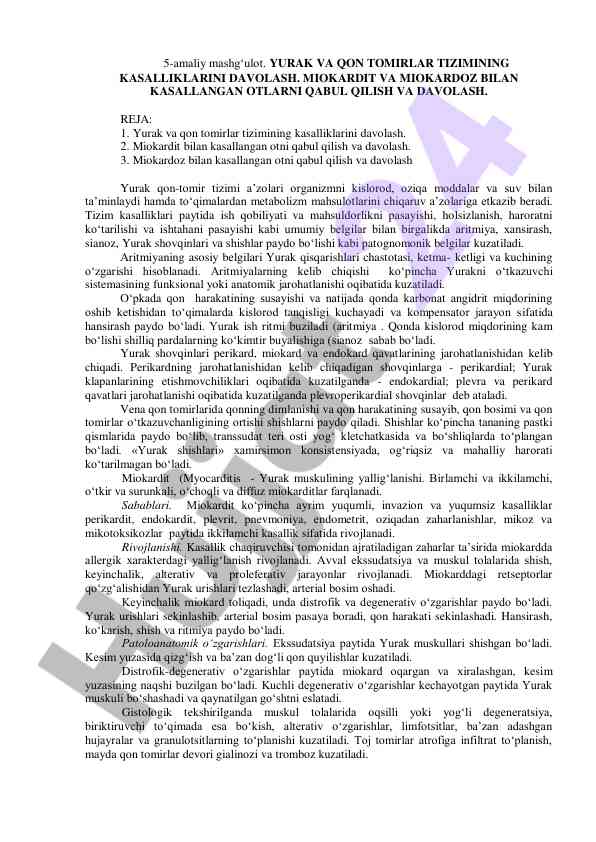 Yurak va qon tomirlari tizimining kasalliklarini davolash