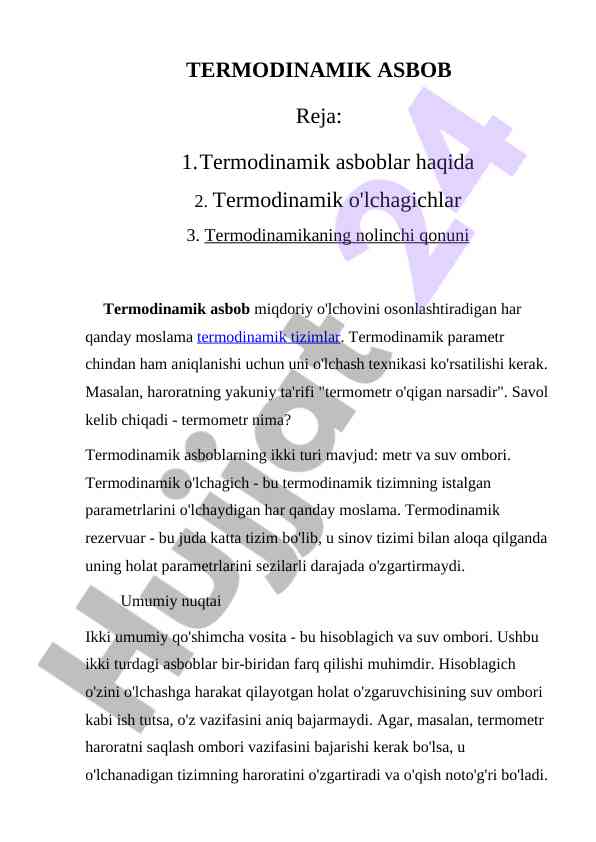 Termodinamik asboblar va o'lchash texnikasi