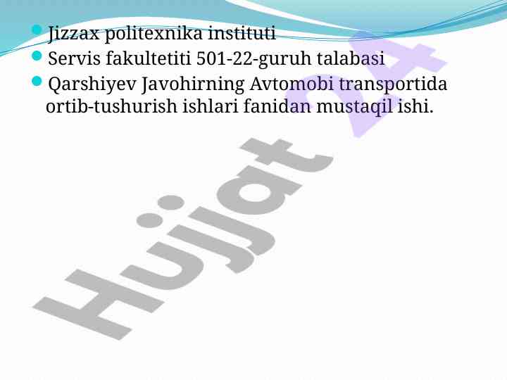 Kranlar haqida umumiy tushunchalar bo'yicha mustaqil ish