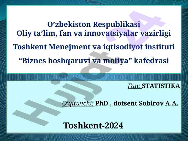 Statistika faniga kirish va asosiy tushunchalar
