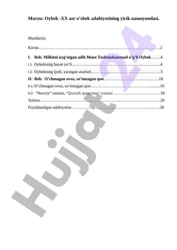 Oybek - xx asr o'zbek adabiyotining yirik namoyondasi
