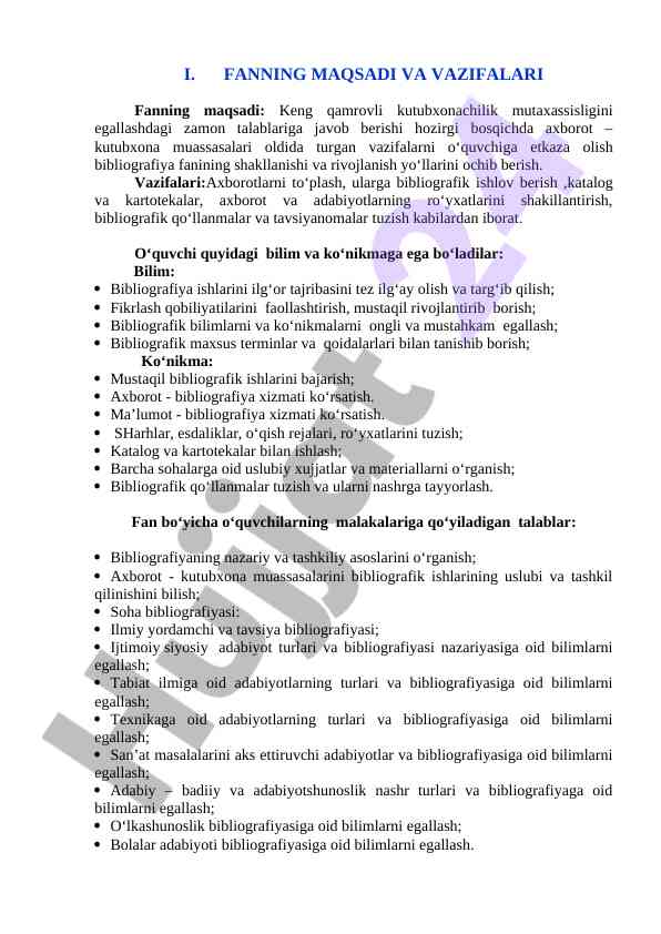 Bibliografiya fani va uning vazifalari