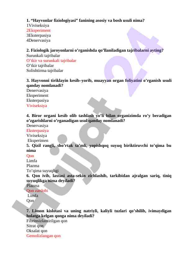Hayvonlar fiziologiyasi tajribalarining turlari