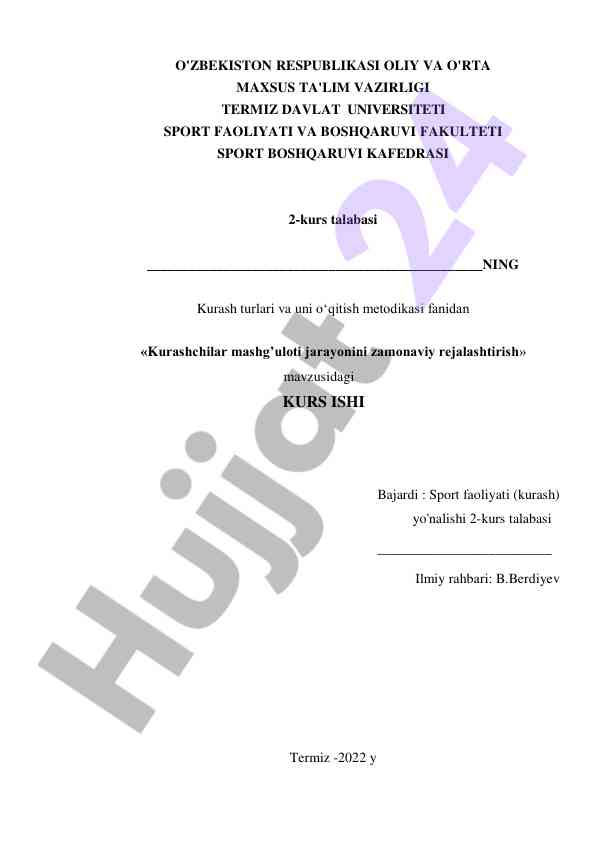 Kurashchilar mashg‘uloti jarayonini zamonaviy rejalashtirish