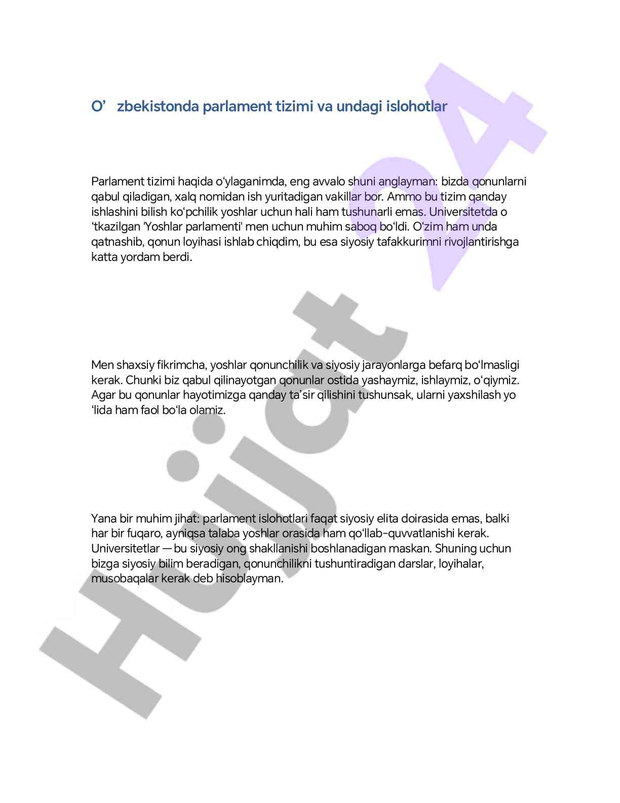 O‘zbekiston parlament tizimi va islohotlar