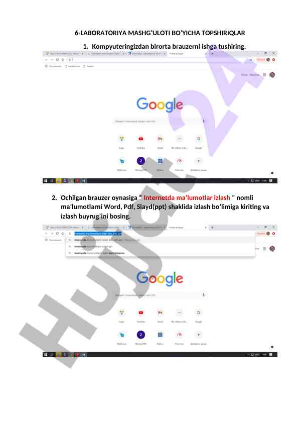 Internetda ma’lumotlar izlash bo’yicha laboratoriya mashg’uloti