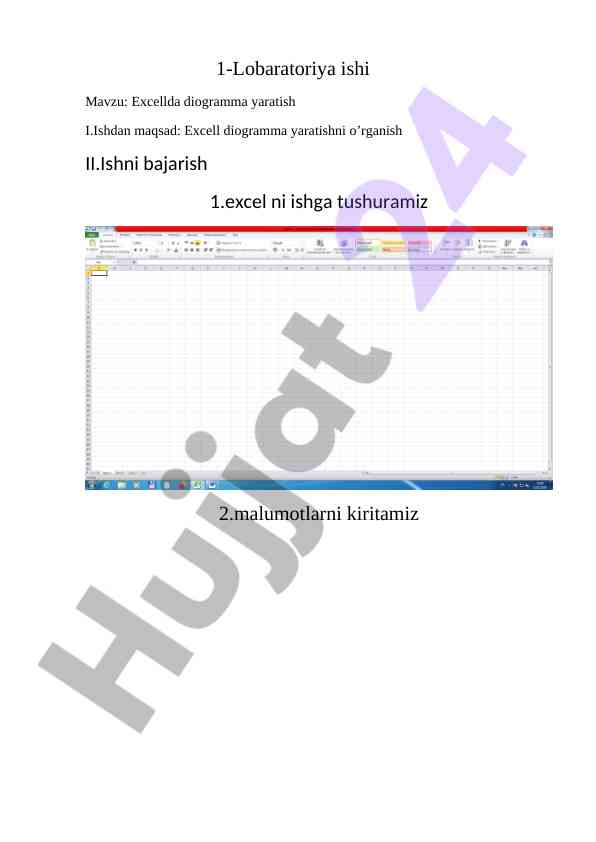 Excellda diogramma yaratish bo'yicha laboratoriya ishlari