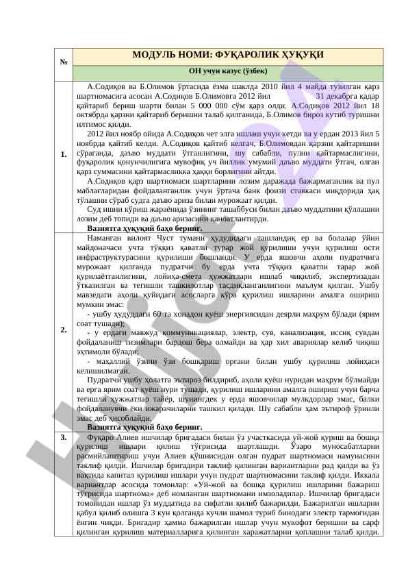 Qarz shartnomasi asosida yuzaga kelgan muammolar