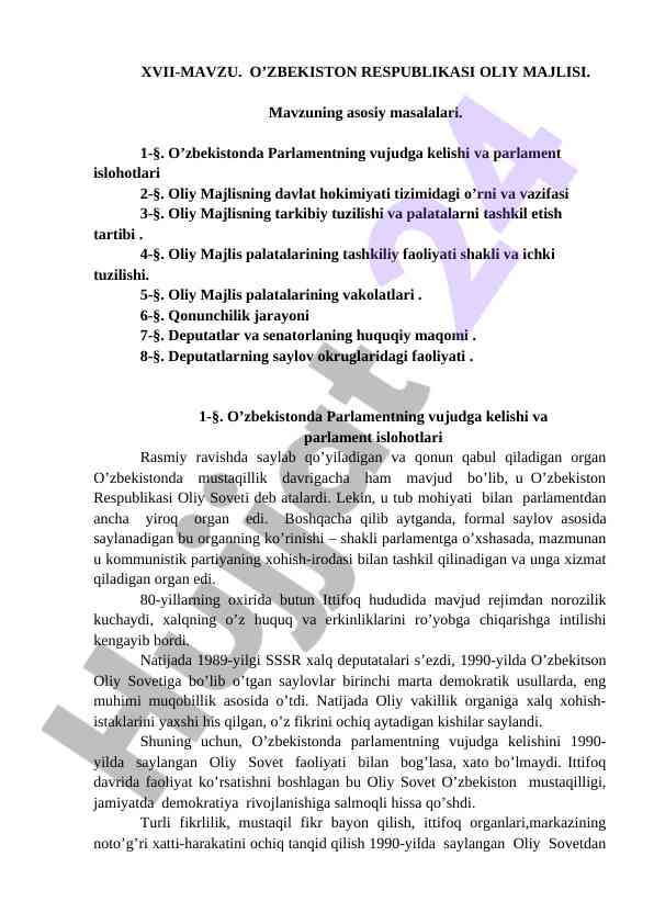 O'zbekiston respublikasi oliy majlisi tahlili