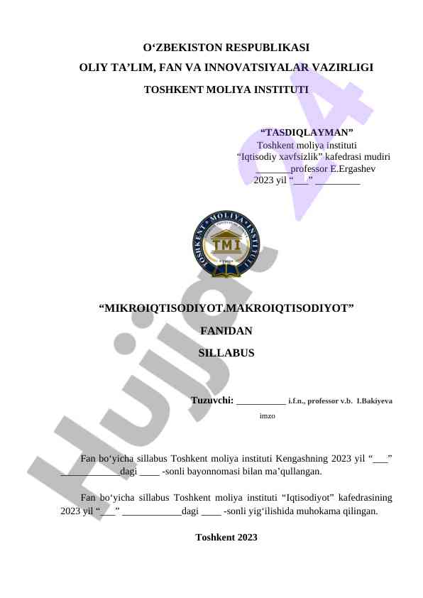 Mikroiqtisodiyot makroiqtisodiyot fanidan sillabus