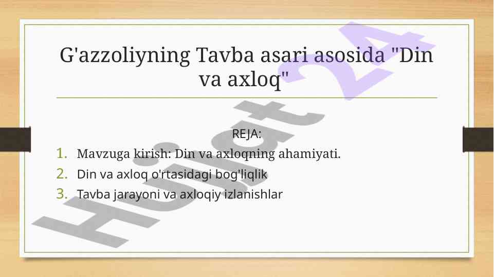 Din va axloq g'azzoliy asarida tavba masalalari