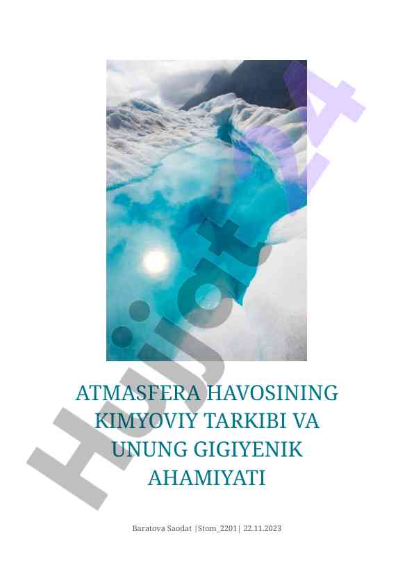 Atmosfera havosining kimyoviy tarkibi va ahamiyati
